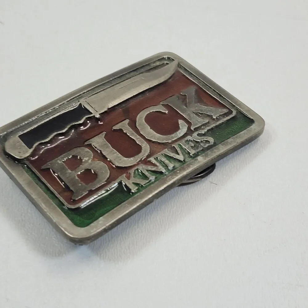 Buck Knives Belt Buckle Fixed Blade Knife Advertising Vintage Enamel Front 2320